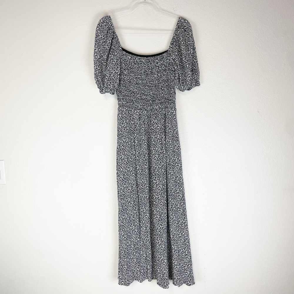 Madewell Smocked Puff Sleeve Midi Dress 8 Cottage Prairie Milkmaid Pockets Ditsy